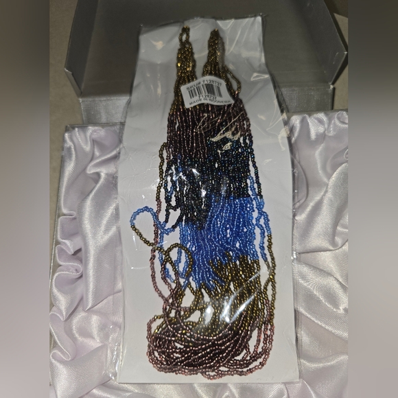 Blue and Brown Seed Beaded Multi Strand Necklace 22 Inches, NIB - Picture 5 of 6